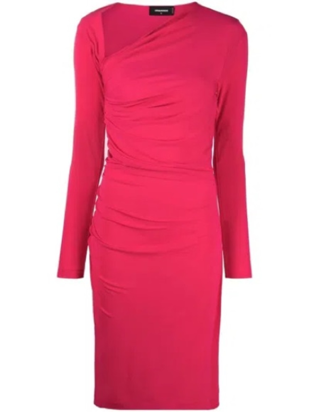 DSQUARED2 Ruched Midi Dress Long Sleeve Designer Dress Size Medium NWT Hot Pink